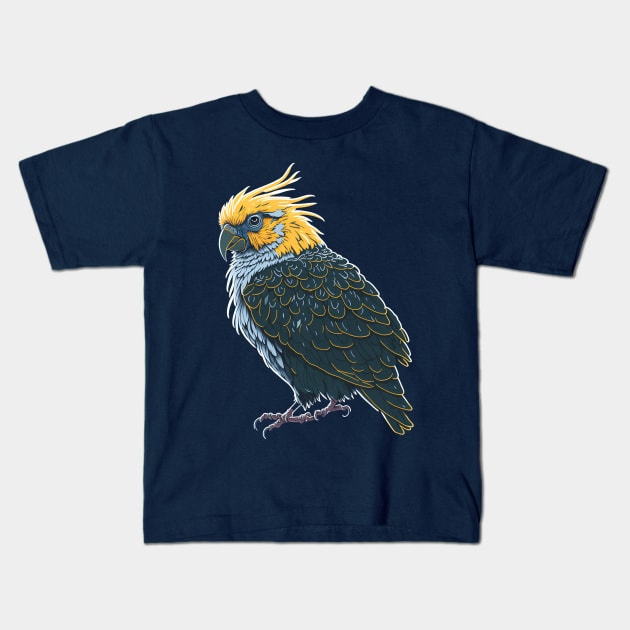 scary prehistoric cockatiel, vintage colors, high detail, vector sticker white outline, dark background, 12K, high quality, HD, octane render, vibrant colours Kids T-Shirt by Oranjade0122